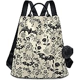 CBBYY Goth Bat Backpack Purse for Women Nylon Anti-theft Travel Backpack Lightweight Shoulder Bag with Plush Ball Keychain