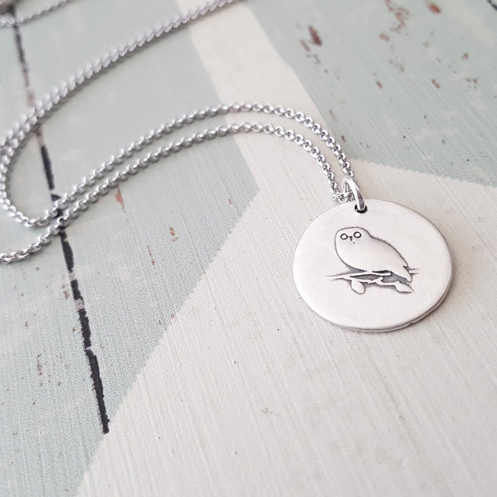 Sterling Silver Owl Large Pendant Necklace (matte finish