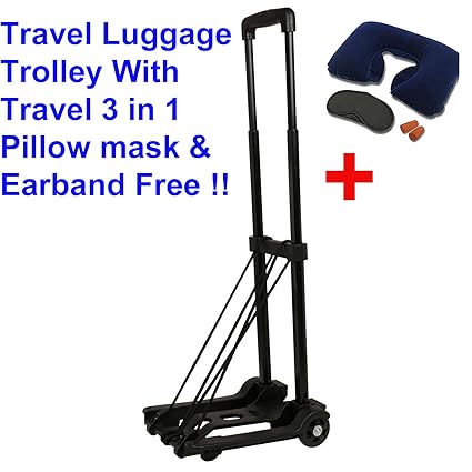 Glives Travel Luggage Shopping Folding Handle Cart Push And Haul Trolley Airport 2 Wheels Luggage Cart Trolley Luggage Trolley Cart With 3 in 1 Travel Pillow with Eye Mask & Ear Band Free !!!!!