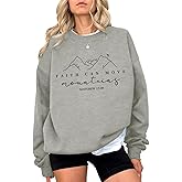 Pairxily Christian Sweatshirts for Women Faith Can Move Mountains Sweatshirt Bible Verse Religious Crewneck Long Sleeve Tops(Heather Gray,L)