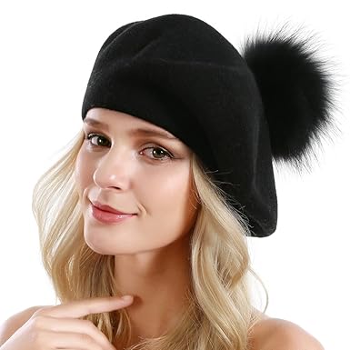 Amazon カシミヤ ベレー帽 レディース ウール キャップ ポンポン付き