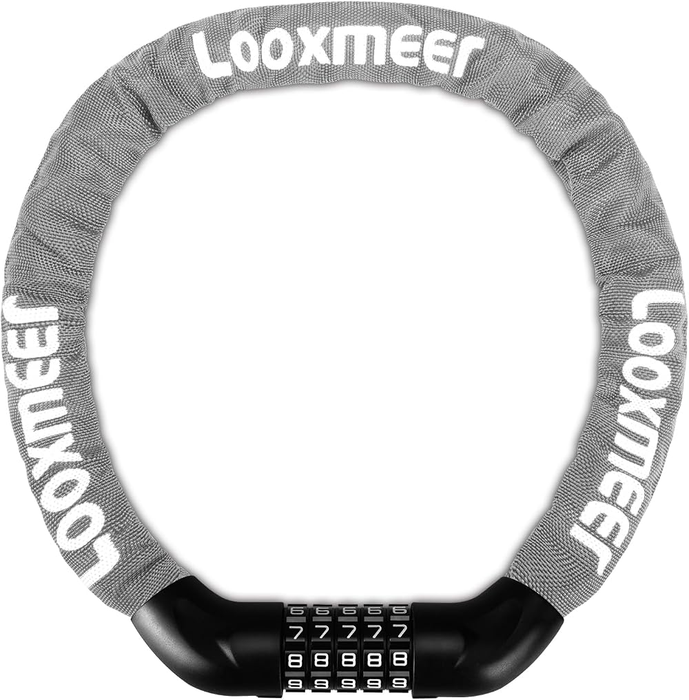 Looxmeer Heavy Duty Bike Lock 90cm 7mm 5-Digit Combination Chain Lock