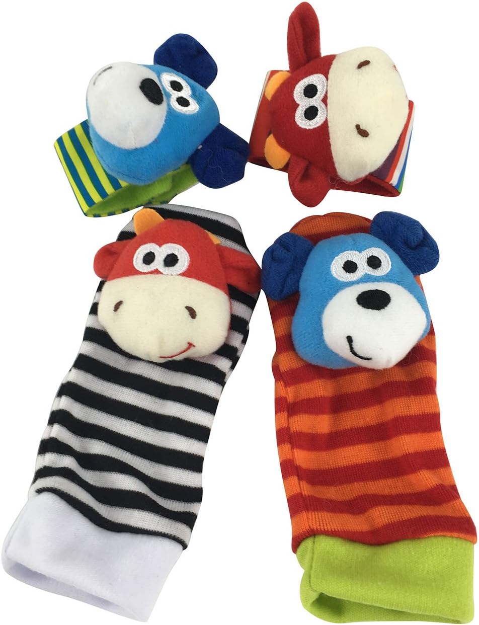4 x Baby Infant Soft Toy Wrist Rattles Hands Foots finders Developmental