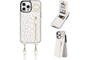 uCOLOR for iPhone 15 Pro Wallet Case with Card Holders for Women, Crossbody Zipper Protective Leather Case with Strap Wrist Ring RFID Kickstand Designed for 15 Pro 6.1"(Beige Leopard)