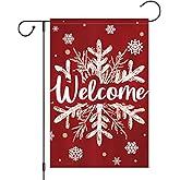Heyfibro Christmas Winter Welcome Garden Flag 12x18 Inch Double Sided Burlap, Winter Snowflake Yard Flags for Holiday Xmas Yard Outdoor Decoration(ONLY FLAG)