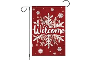 Heyfibro Christmas Winter Welcome Garden Flag 12x18 Inch Double Sided Burlap, Winter Snowflake Yard Flags for Holiday Xmas Yard Outdoor Decoration(ONLY FLAG)