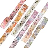 YUBX Flowers Washi Tape 6 Rolls Gold Foil Decorative Paper Masking Tape for Scrapbooking, Craft and DIY