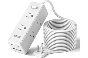 10 Ft Extension Cord, Surge Protector Power Bar with 6 Outlets & 4USB Ports (2 USB 2 C), Mountable Flat Plug Power Strip, Sur