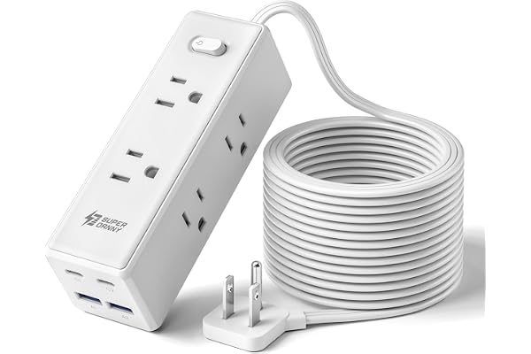 10 Ft Extension Cord, Surge Protector Power Bar with 6 Outlets & 4USB Ports (2 USB 2 C), Mountable Flat Plug Power Strip, Sur