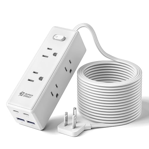 10Ft Extension Cord, Surge Protector Power Bar, 6 Outlets, 4 USB (2USB 2C) | 1050J, Mountable Flat Plug Power Strip, Surge Protection for Home Office Dorm, White