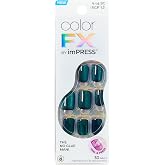 Kiss Impress No Glue Mani Press On Nails, ColorFX, 'Better Things', Green, Short Size, Squoval Shape, Includes 30 Nails, Prep Pad, 1 Manicure Stick, 1 Mini File