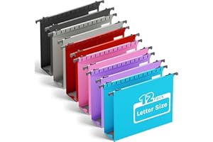 Ansook Extra Capacity Plastic Hanging File Folder,12 Pack Reinforced Hang Folders,Heavy Duty 2 Inch Expansion,Filing Cabinet Folders,Letter Size,for Bulk Files, Medical Charts,Assorted Colors