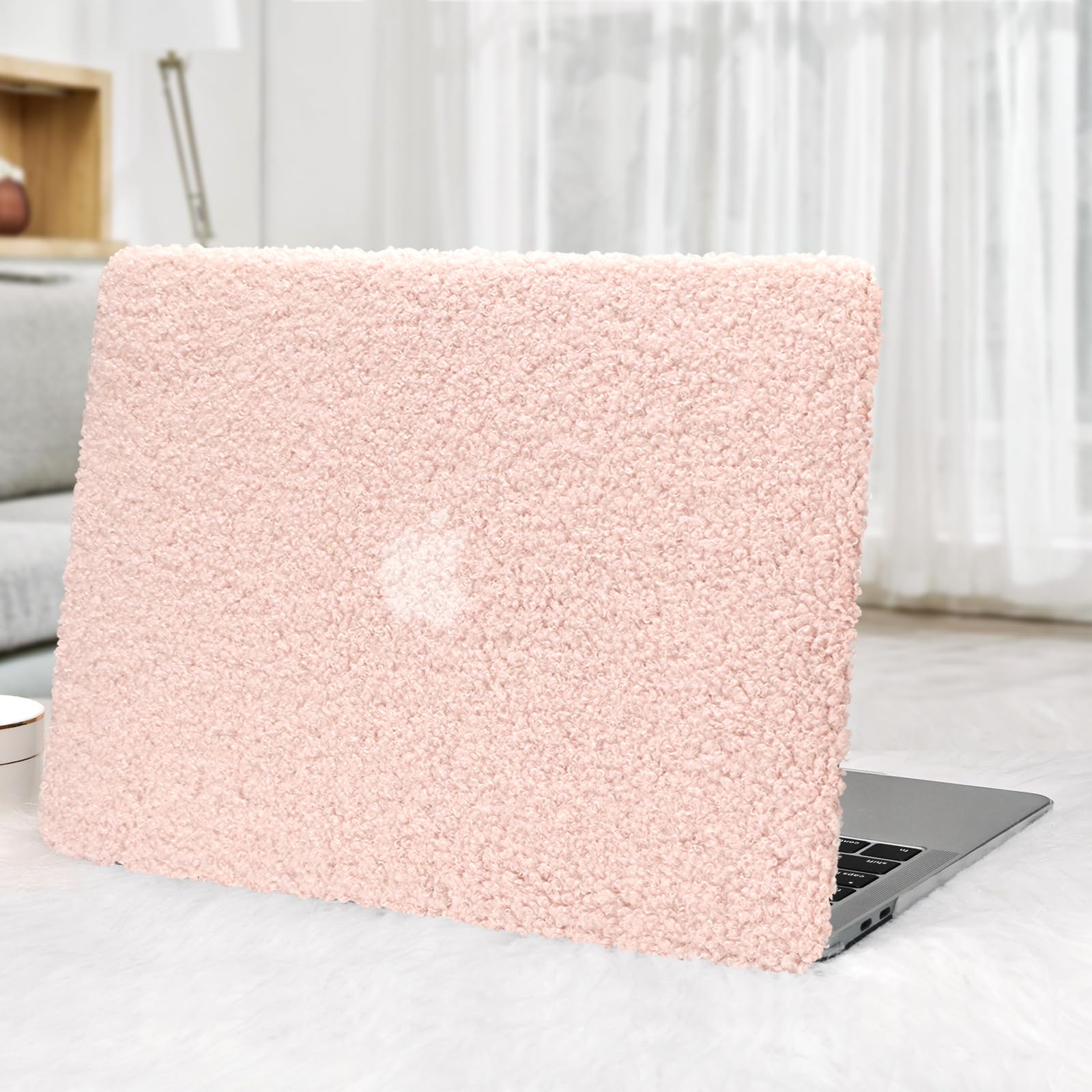 View 1 of Ksriylm Compatible with MacBook Air 13 Inch Case2022 2021 2020 2019 2018 Release A1932 A2179 M1 A2337 Touch ID, Fluffy Fuzzy Plush Downy Plastic Hard Shell Case?Transparent Keyboard Cover,Pink