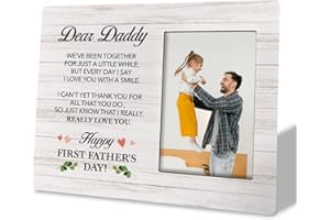 HILUS To Dad Photo Frame Gifts, Happy First Father's Day, Wooden Picture Frame Gift, Fathers Day Photo Frame Decor Sign, Dad Photo Table Decor, Gift for New Dad, 1st Father's Day Gift from Baby