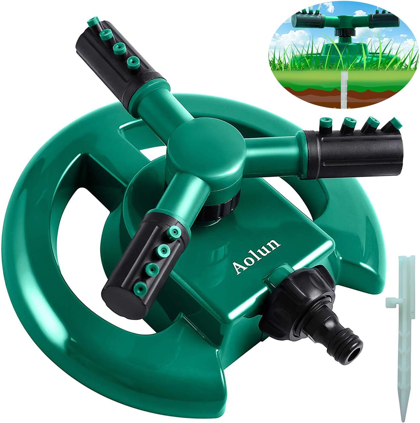 Aolun Garden Sprinkler- Automatic Lawn Water Sprinkler Yard 360 Degree 3- Arm Rotating Sprinkler System : Garden & Outdoor