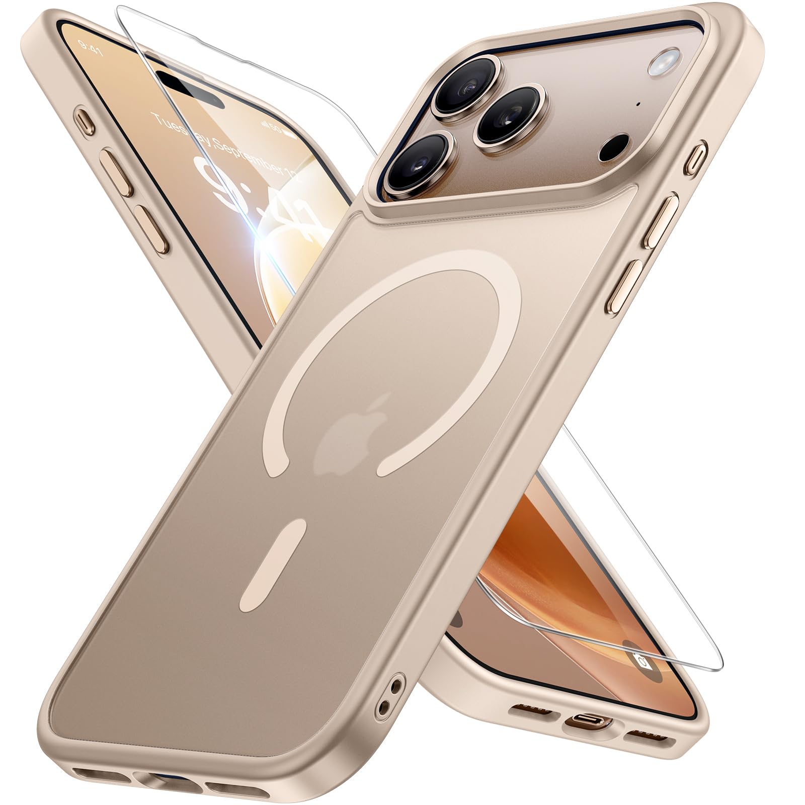 Photo 1 of Miracase for iPhone 17 Pro Max Case with Screen Protector [Compatible with MagSafe] Slim Thin Phone Case Military-Grade Protected for 17 ProMax Cover Bumper 6.9", Khaki Gold