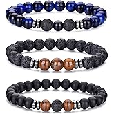 RANKEEF Tiger Eye Bracelet For Men 8MM Natural Stone Stretch Adjustable Black Crystal Beaded Bracelet for Men Women Gifts