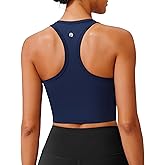 PINSPARK Racerback Crop Tank Tops for Women Longline Padded Sports Bra Scoop Neck Workout Yoga Top