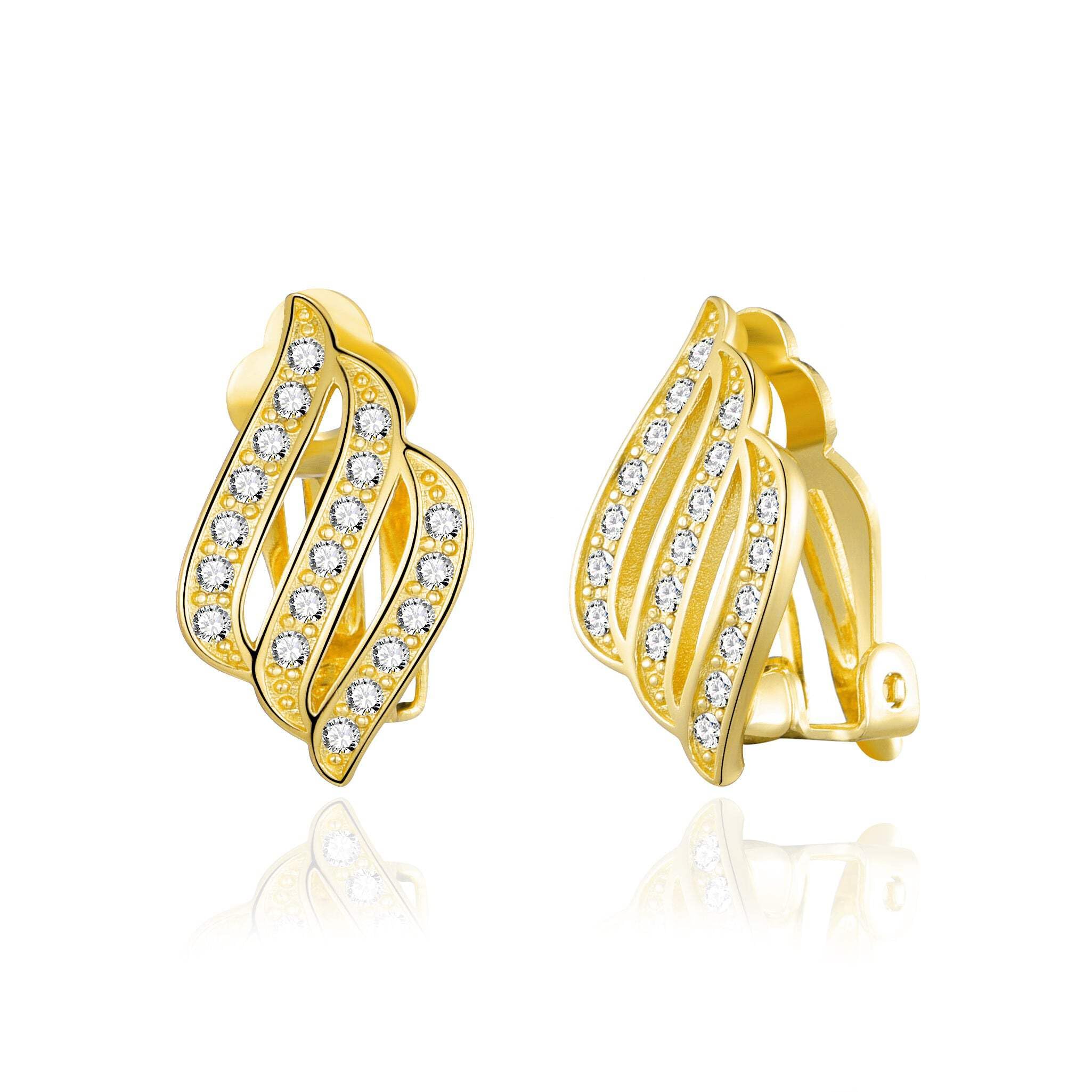 Philip Jones 18k Gold Plated Triple Row Clip On Earrings Created with Zircondia® Crystals