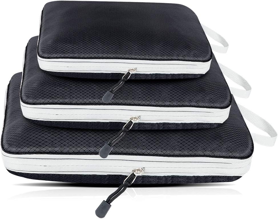 Winjoy 3PCS Compression Packing Cubes Set,Travel Luggage Organizers Packing+Extensible Storage Bags with Double Zipper for Travel,Camping,Backpack,Gym …