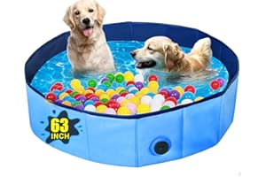 BXO Dog Pools for Large Dogs with Thickened MDF Plates,63" Foldable Dog Pool&Dog Swimming Pool/Non-Slip Bathing Tub with Quick Drain&Easy Storage(63x12in-XXL)