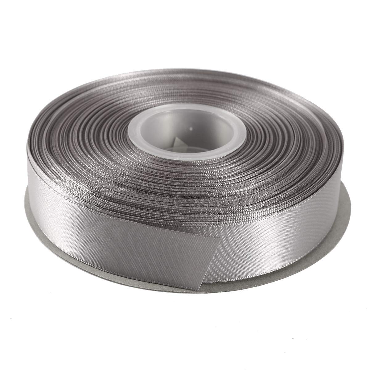 ITIsparkle 25mm Double Faced Satin Ribbon 45 Meters-Roll Set for Gift Wrapping Scrap Books Party Favor Hair Braids Baby Shower Decoration Floral Arrangement Craft Supplies, Silver Ribbon