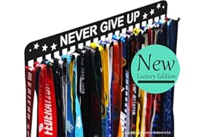 IBOBBISH Premium Medal Display Hanger Never Give Up with 20 Hooks,Medal Hanger Display For Wall with 16inchL,race medal display Upgraded Medal Holder display with Simple Design For gymanstics,race,soccer,swim