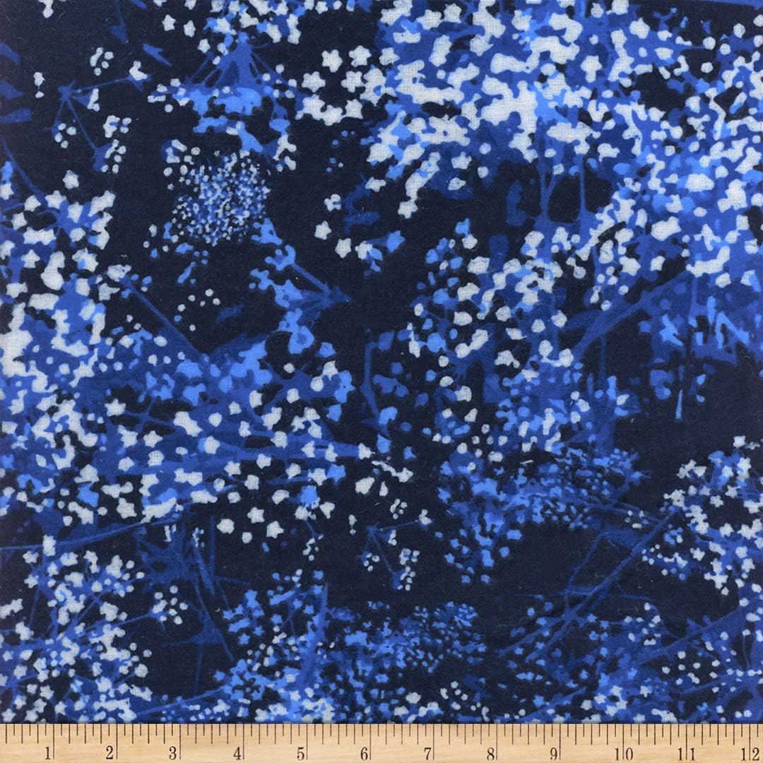 108'' ExtraWide Flannel Abstract Foliage Navy Fabric by