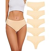 voenxe Seamless Women Underwear Thongs,High Waisted No Show Ladies Panties,Breathable Comfy Active Hi Rise Cut Undies,5-Pack