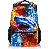 CustomWish Boys Shark Backpack - School Backpacks for Kids Teens Kindergarten Primary Middle Senior - 17 Inch Cool Lightweight Large Capacity Bookbag for School Travel