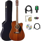 Fender CD-60SCE Solid Top Dreadnought Acoustic-Electric Guitar - All Mahogany Bundle with Hard Case, Instrument Cable, Tuner, Strap, Strings, Picks, and Austin Bazaar Instructional DVD
