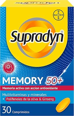 Memory 50+, 30 Comprimidos, con Ginseny, Sin Gluten, Sin Lactosa