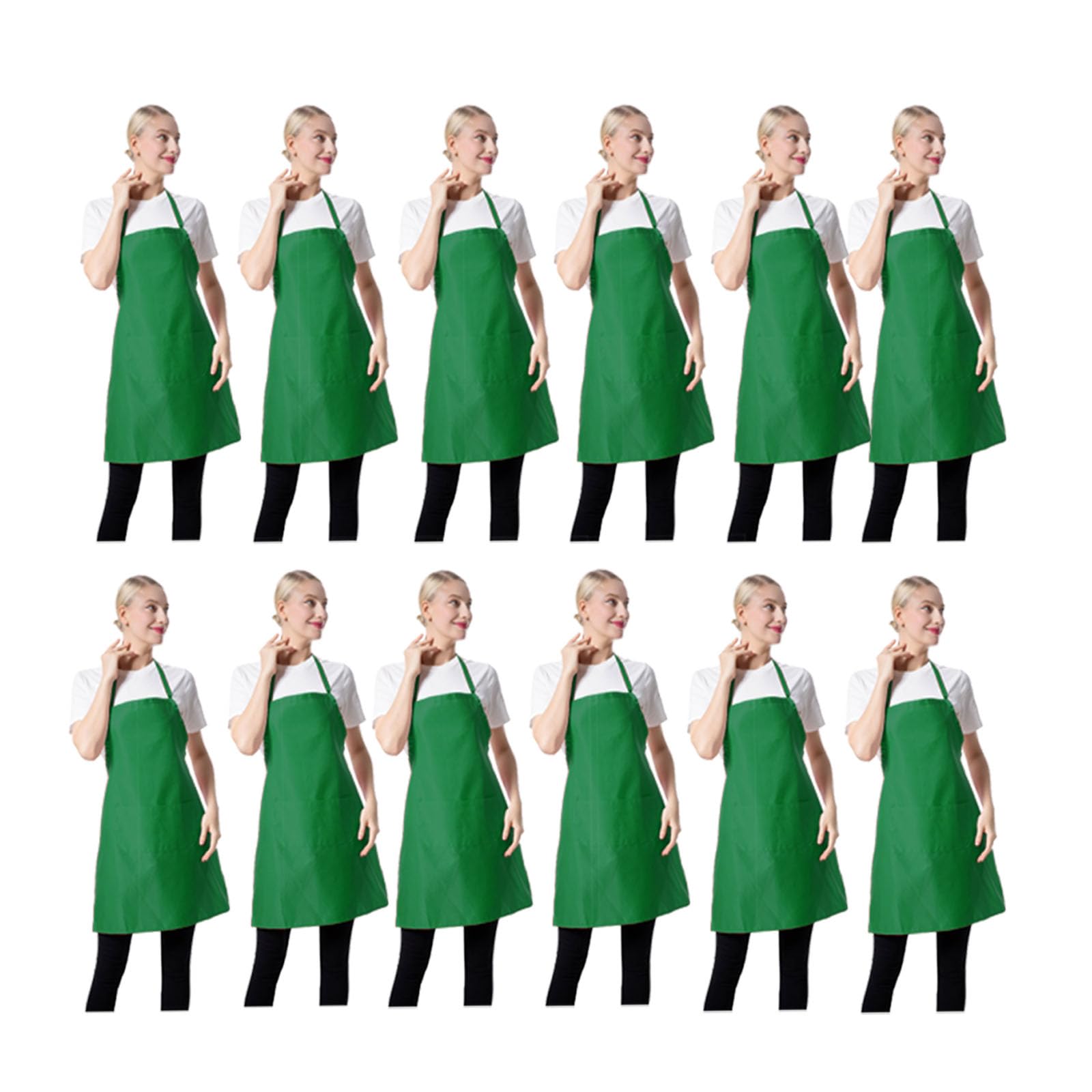 CWFUN 12 PCS Plain Green Aprons Bulk for Women Men Adult with 2 Front Pockets BBQ Dad Grilling Cooking Apron (green-12pcs)