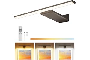 POPOIRON Picture Light for Wall Rechargeable Art Light with Remote, 3 Colors & 5 Brightness Levels, 12000mAh Battery Operated Lights for Pictures, Gallery, Bedroom, Hallway, Frame, Living Room (Black,1 Pack)