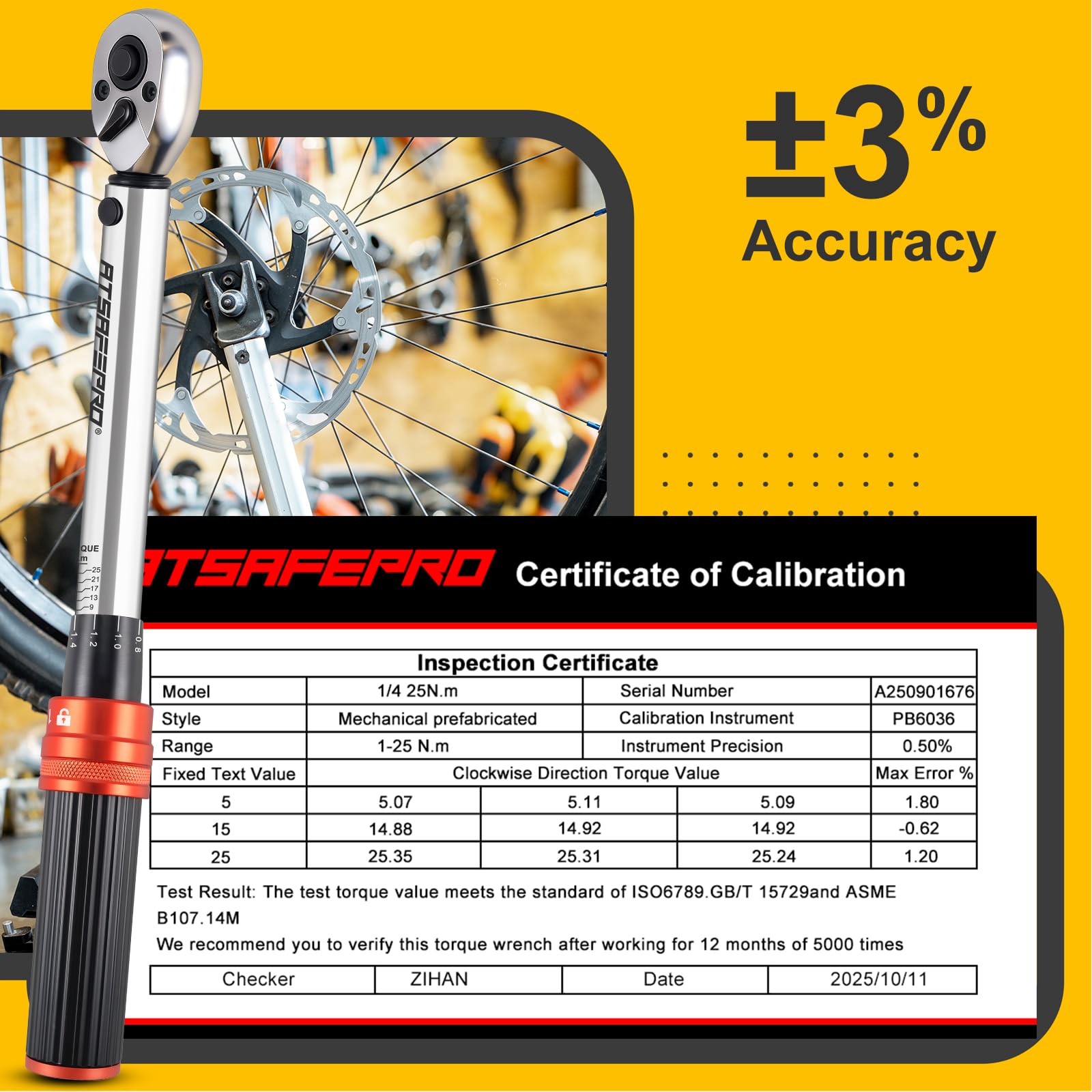 ATsafepro 14-Tlg Klein Drehmomentschlüssel Fahrrad 1-25 Nm 1/4'', Drehmoment Schlüssel Auto, Mit Verlängerungsstange, 3/8 Zoll-Adapter,Steckdosenbits, Für Fahrrad，Motorradreparaturen 7