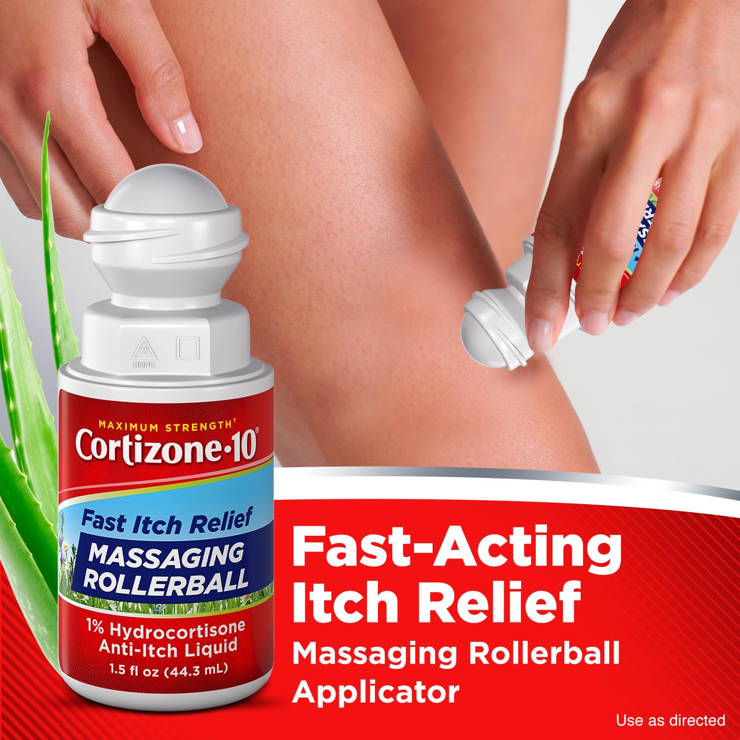 Cortizone-10 Maximum Strength Itch Relief Massaging Rollerball, 1% Hydrocortisone, Fast-Acting, Anti-Itch Liquid for Bug Bites, Rash, Eczema, Psoriasis, Poison Ivy, Oak, Sumac, 1.5 fl. oz