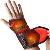 Cordless Wrist Heating Pad with Red Light for Carpal Tunnel, FSA Eligible | HSA Approved Wrist Massager Rechargeable Heated Wrist Brace for Arthritis Pain Relief, 3 Heat 3 Vibration Massage, Black