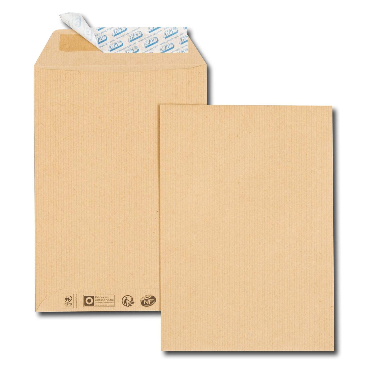 Pack of 50 Brown Kraft Paper Envelopes C5 162 x 229 85 g/m2 with Protective Strip