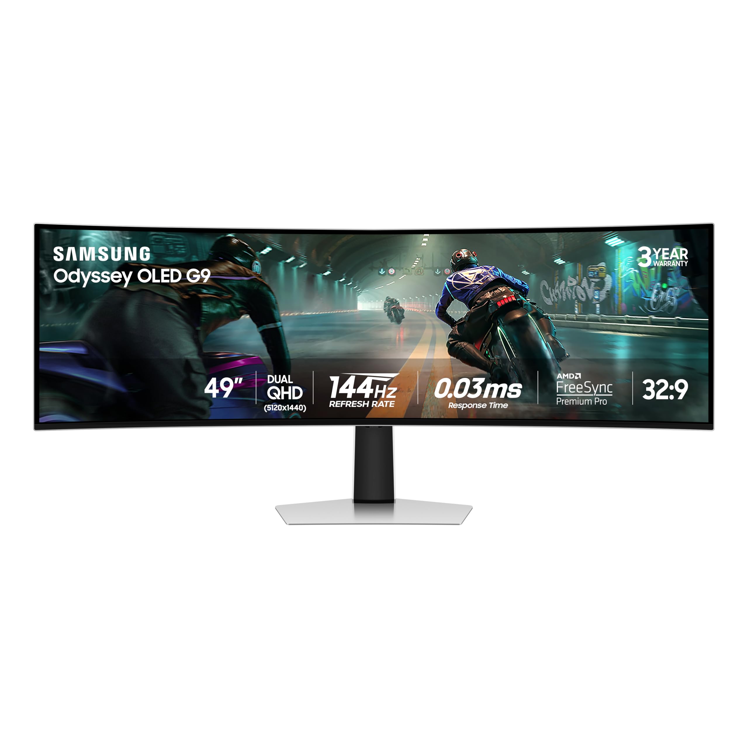 Photo 1 of ****BROKEN MONITOR PARTS ONLY**** Samsung 49" Odyssey OLED G9 (G91SD) Dual QHD QD-OLED G-Sync Compatible Curved Gaming Monitor, 144Hz, 0.03ms, AMD FreeSync Premium Pro, Ergonomic Stand, 3 Year Warranty, LS49DG910SNXZA, 2024