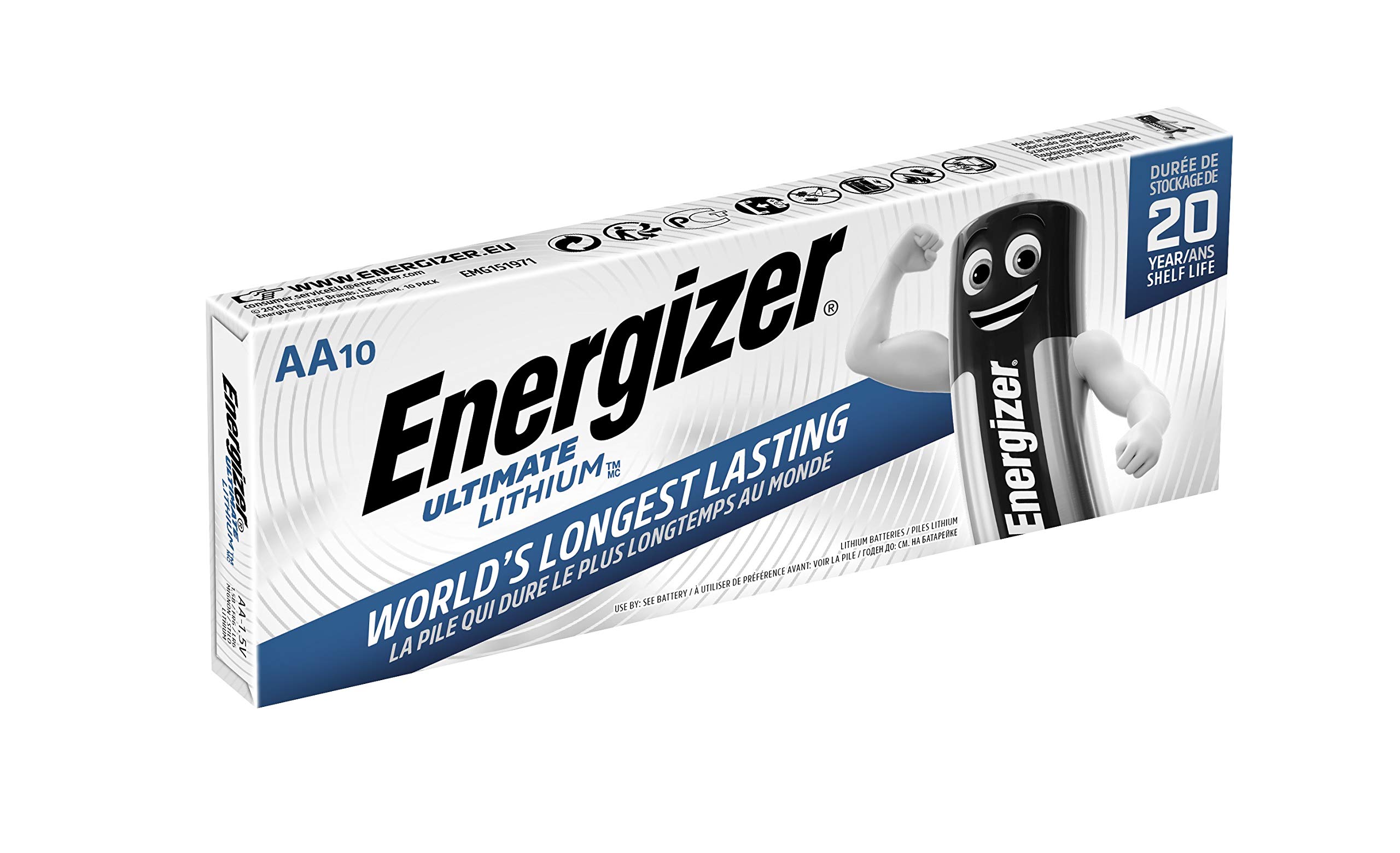 Energizer Ultimate Lithium AA Batteries (10 Pack) - The World's Longest Lasting Double A Battery - 100% Leak Proof Construction - 25 Year Shelf Life