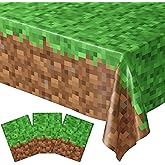 Blue Orchards Pixel Miner Table Cover (Pack of 3) - 54"x108" XL - Gamer Party Supplies, Mining Craft Party Decorations