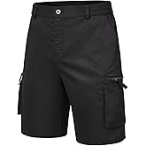 QPNGRP Men's 9" Inseam Stretch Waist Zipper Cargo Shorts with 6 Pockets