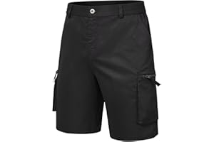 QPNGRP Men's 9" Inseam Stretch Waist Zipper Cargo Shorts with 6 Pockets