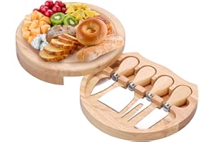 Wood Cheese Board,Round Cheese Serving Tray,7.8 Inch Round Wood Rotating Charcuterie Board Set with Cheese Cutter and Fork,Ch