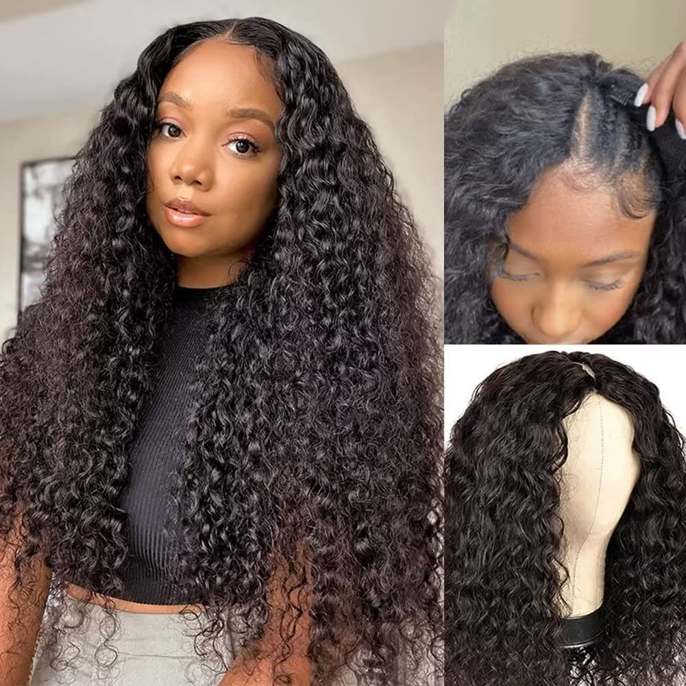 CLASSINE V Part Wig Human Hair Water Wave No Leave Out Brazilian Glueless Curly Wave Upgrade U Part V Part Wigs for Black Women Human Hair 150% Density Natural Color 24 INCH โ image 1