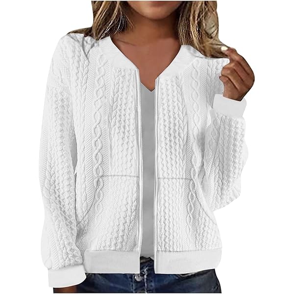 Amazon.com: Zip Up Sweatshirts for Women Cable Knit Bomber Jacket