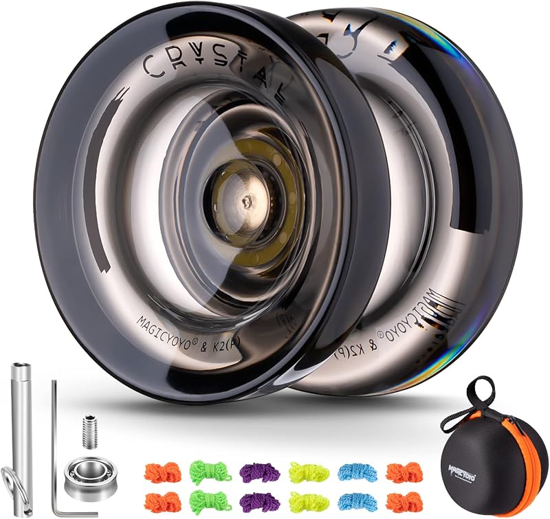 MAGICYOYO K2 Crystal Black Dual Purpose Kids Yoyo with Case 12 Strings