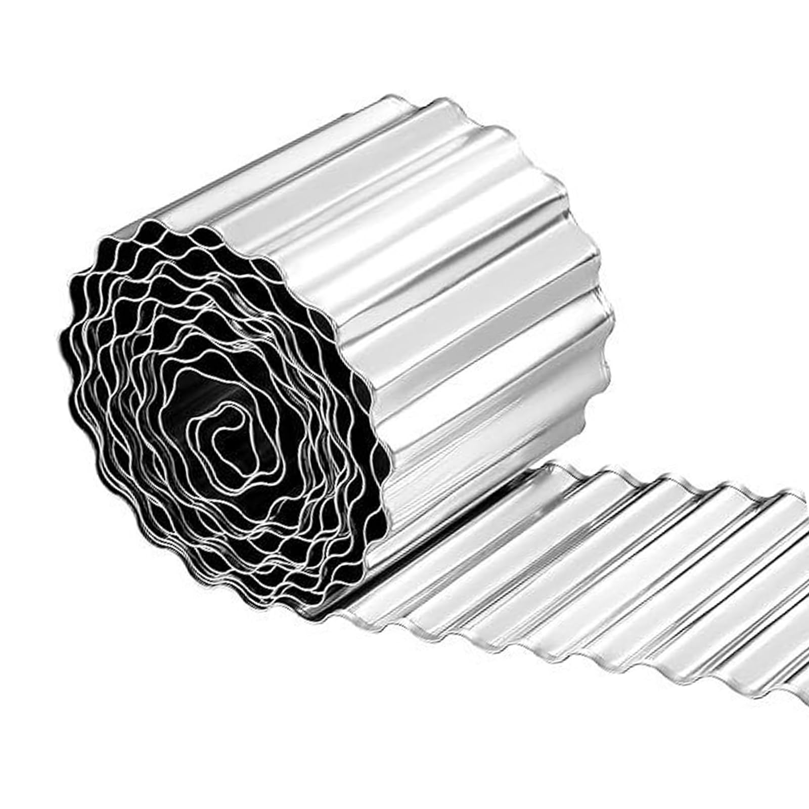 Garden Edging 6m, 20cm Tall Corrugated Galvanised Steel Lawn Edging, Flexible Landscape Edging for Plant Border, Flower Bed Edge, Tree Surrounds, Silver
