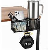 4 in 1 Metal Clip On Cup Holder Attachment for Gaming Desk or Table, Sturdy and Easy to Clamp, Attachable Anti-Spill Cup Holder for Salon Chair, Bedside, Water Bottles, Drinks, Headphones - Black