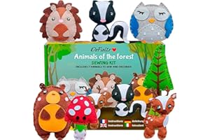 DeFieltro Sewing Kit for Kids Forest Animals Creative & EDUCACIONAL - Beautiful Complete Sewing Craft Kit with Easy-Perforation Felt for Kids - Beginners Sewing Kit for Hours of Fun Ages 8-12